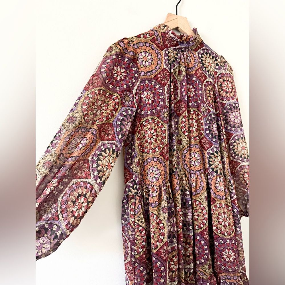 NWT Maison Tara Long Sleeve Mini Dress in Jewel Tone Medallion Pattern - size 4 - Picture 2 of 7